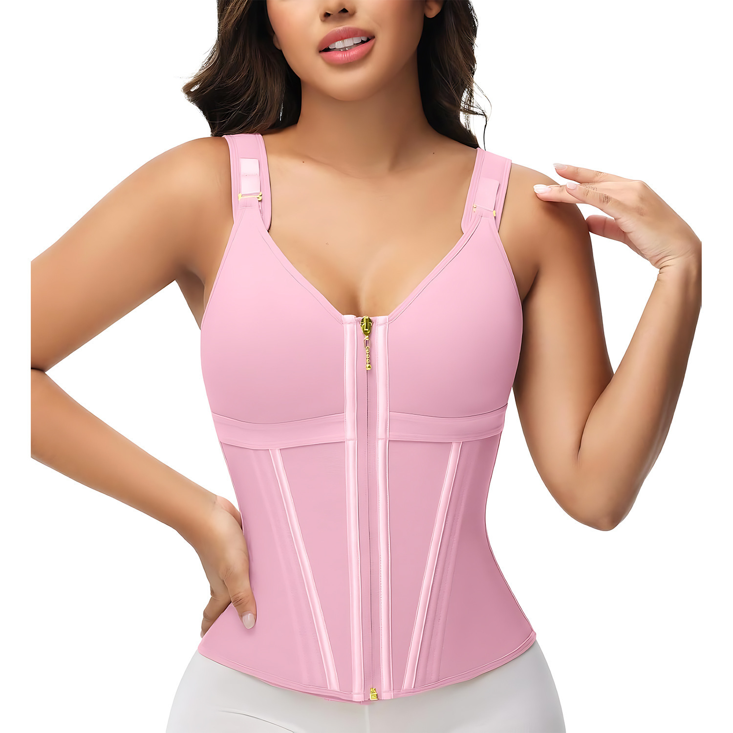Mesh Belly Contracting And Waist Slimming Three Breasted Corset - Image 5