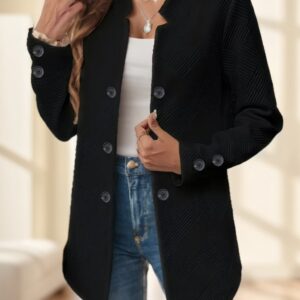 Elegant Plus Size Women'S Casual Knit Polyester Jacket With Double Button Detail And Decorative Pockets