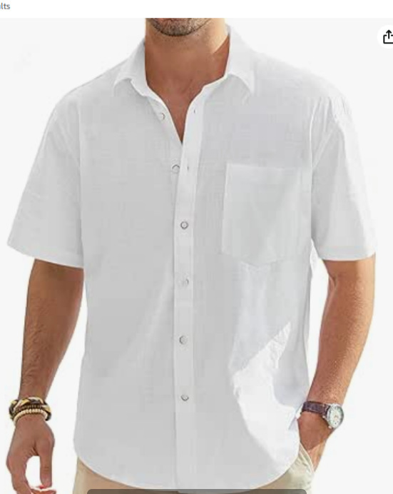 Men's Cotton And Linen Short Sleeve Shirt Top - Image 3