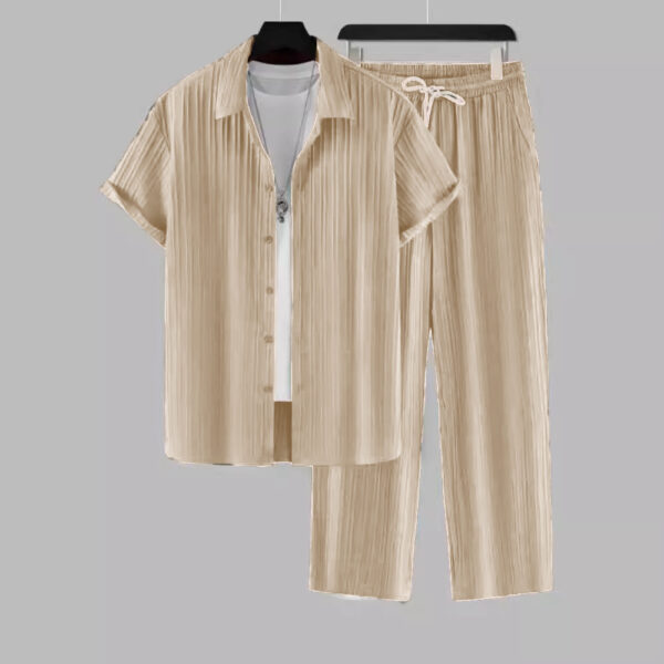 Men's Striped Short-sleeved Shirt Trousers Suit - Image 3