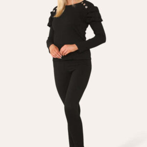 Frilled Sleeves Set Shoulder Golden Button Lounge Wear Suit