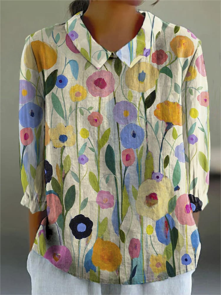 Ladies Flower Fashion Personality Polo Collar Top - Image 8