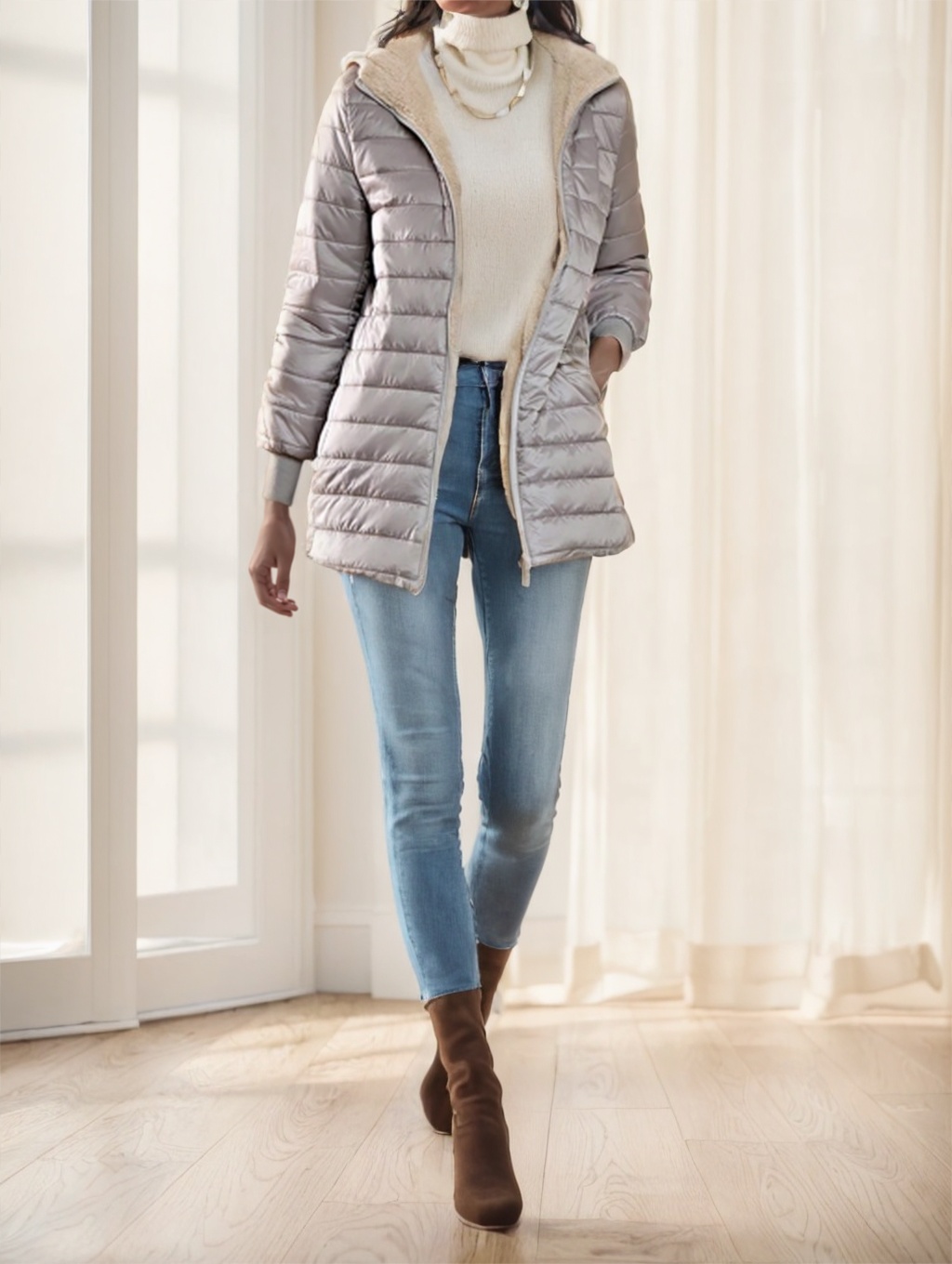 Aveloria Modichic Casual Versatile Solid Color Fleece Hooded Padded Padded Coat - Image 4