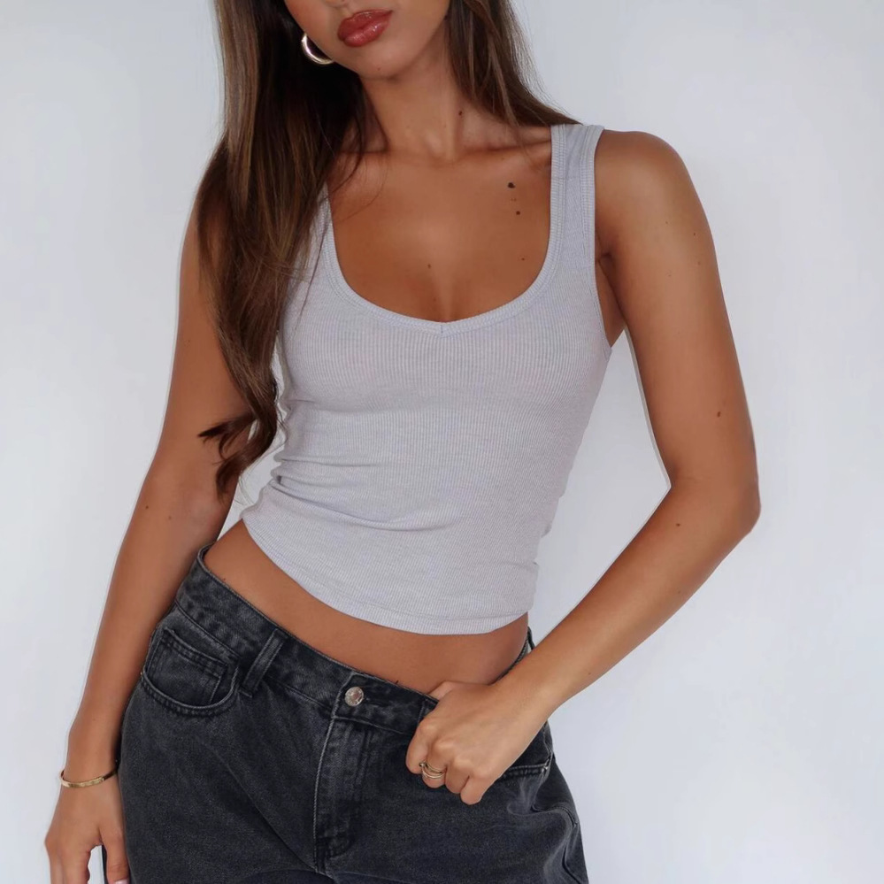 Summer Y2g Solid Color Sexy Hot Girl Style Thread High Elastic Vest For Women - Image 8