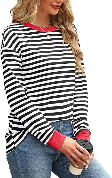 Fashion Color Contrast Loose Round Neck Striped Long Sleeve - Image 10