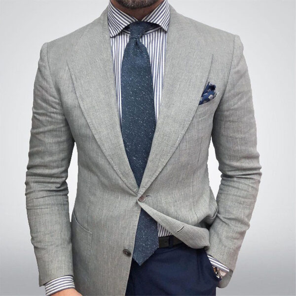 Printed Double Buckle Men's Plus Size Suit Coat - Image 8