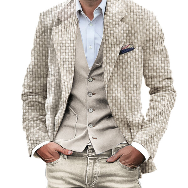 Printed Double Buckle Men's Plus Size Suit Coat - Image 5