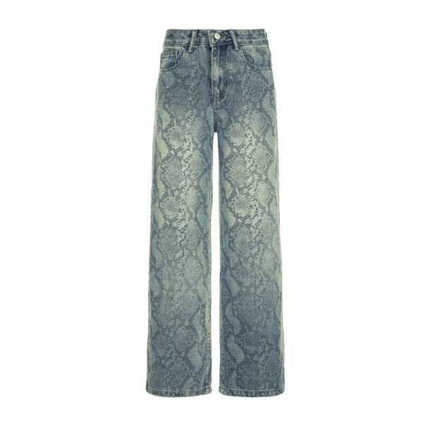 Women's American Style Spliced Snake Pattern Straight Leg Jeans - Image 3