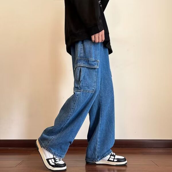 American High Street Fashionable Fashion Wide-leg Men's Loose Lace-up Jeans - Image 7