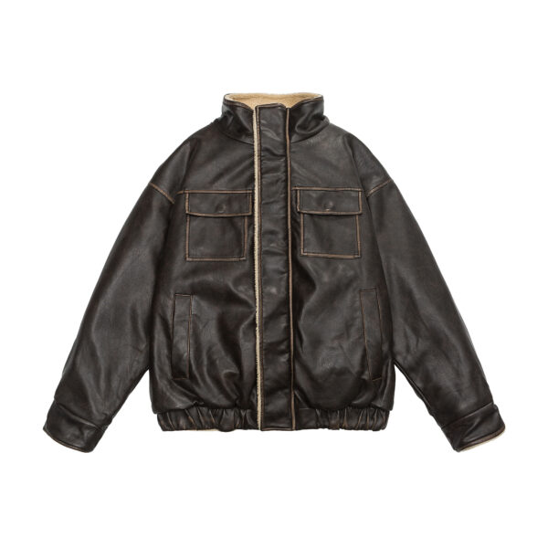 Retro Neutral Maillard Lamb Fur Coat Loose Leather Jacket Coat - Image 2