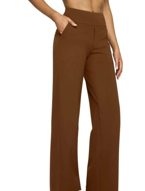 Women's Casual Loose Pocket Knitted Straight High Waist Yoga Pants - Image 4