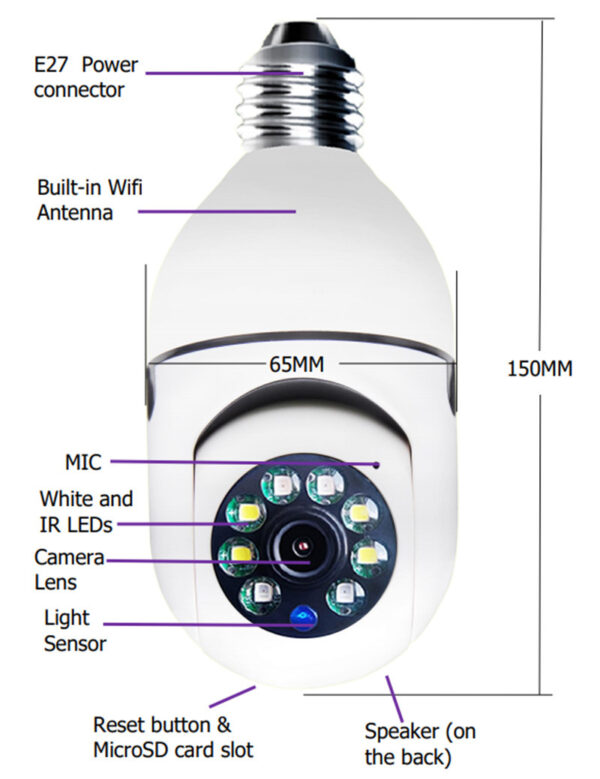 WiFi CAMERA 1080P Bulb 4X Zoom Camera E27 Home 5GWiFi Alarm Monitor - Image 7