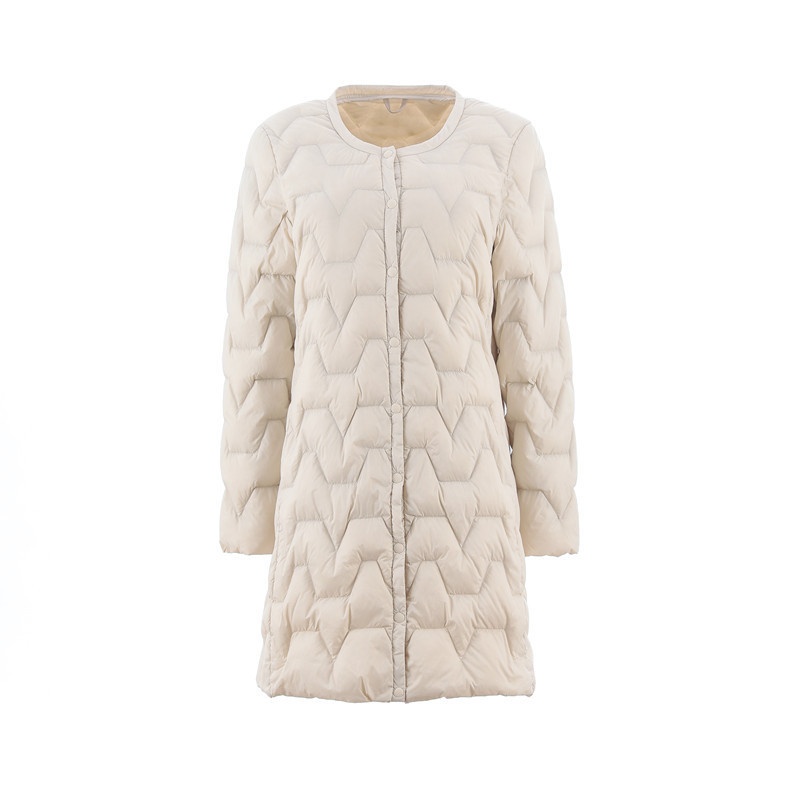 Lightweight Down Jacket Women's Collarless Mid-length Coat With Lightweight Round Neck Liner Slim Fit - Image 5