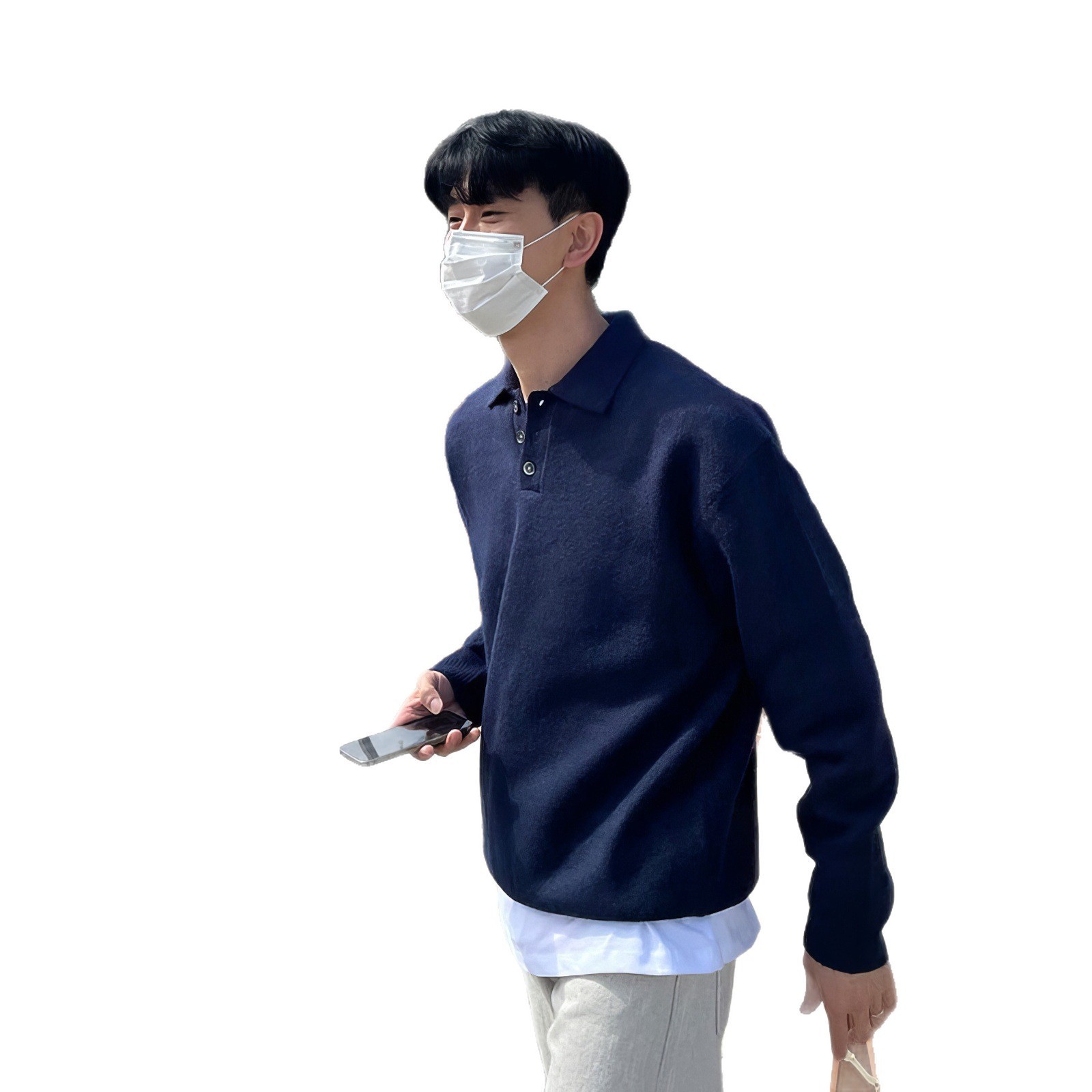 Polo Collar Sweater Men's Autumn And Winter Long Sleeve Lapel Knitwear - Image 4