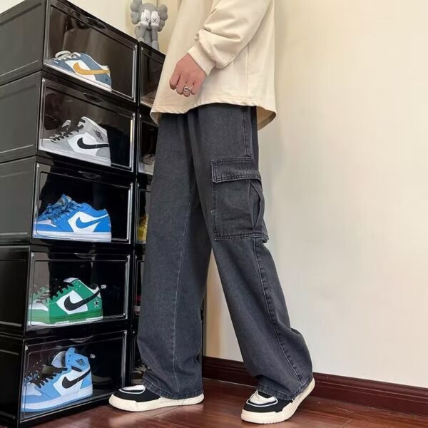 American High Street Fashionable Fashion Wide-leg Men's Loose Lace-up Jeans - Image 4