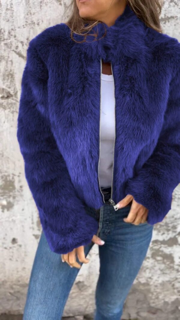 Fashion Stand Collar Plush Jacket Winter Casual Turtleneck Zipper Coat Fleece Tops Women's Clothing - Image 5