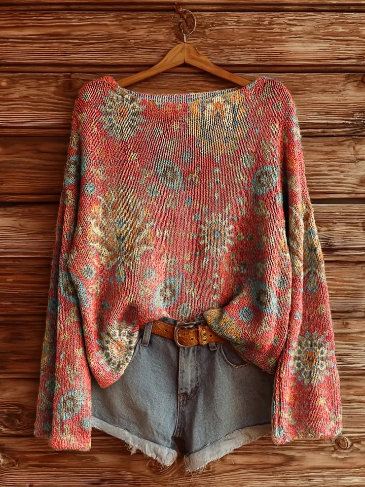Women's Printed Loose Retro Long-sleeved Brushed Top - Image 3