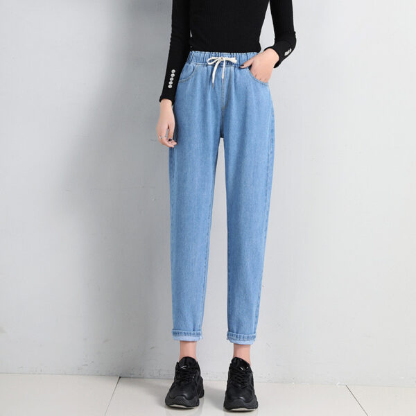 Korean Style Women's Straight Casual Elastic Waist Tied High Waist Student Jeans - Image 7