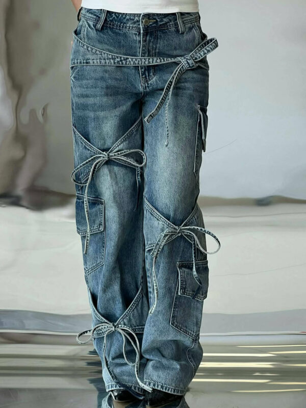 Denim Utility Jeans With Knot - Tied Elements - Image 2