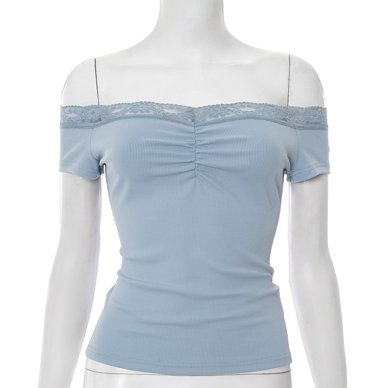 Solid Color Sleeveless Off-neck Lace Top - Image 8