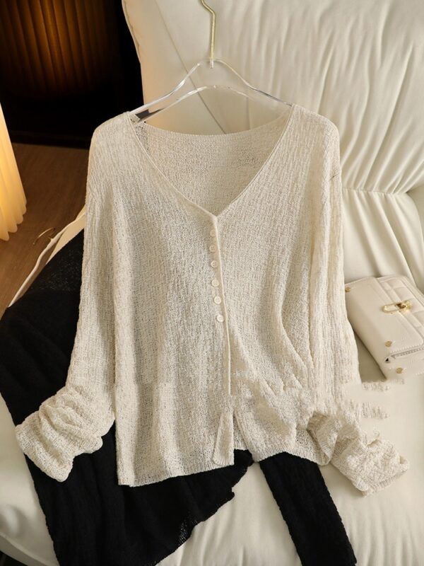 Hollow Lightweight Sun Protection Shawl Summer Cardigan Short Coat Sweater - Image 3