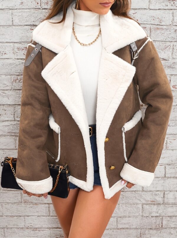 Lapel Plush Jacket, Winter Warm Casual Outwear, Women's Clothing - Image 3