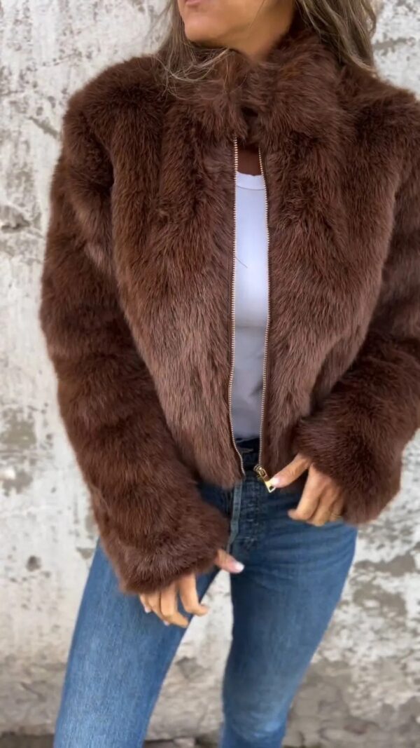 Fashion Stand Collar Plush Jacket Winter Casual Turtleneck Zipper Coat Fleece Tops Women's Clothing - Image 4