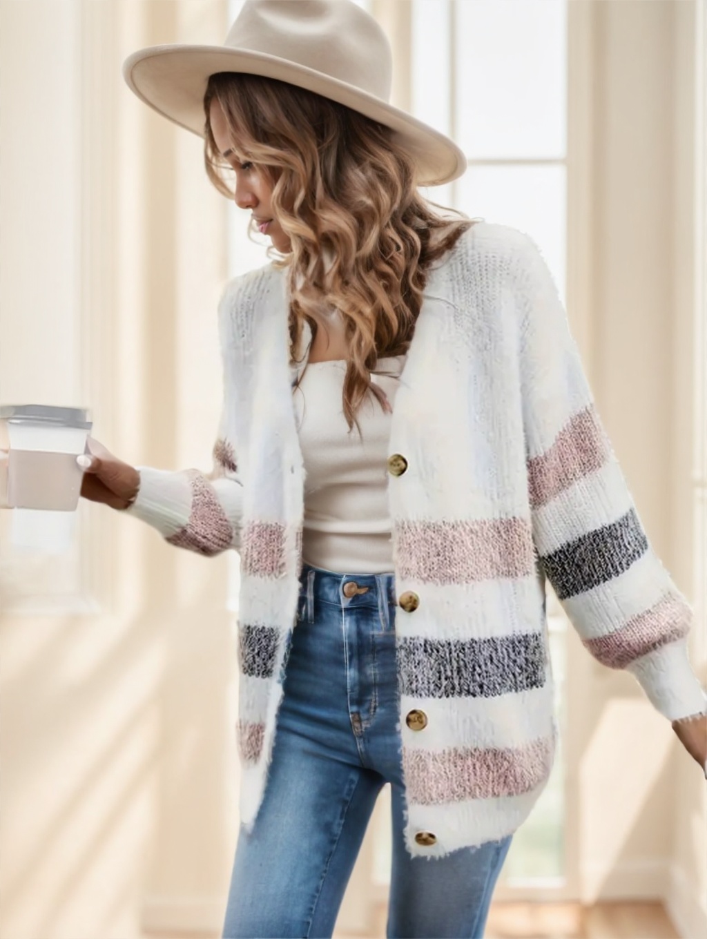 Women's French Stripe Cardigan - Image 3