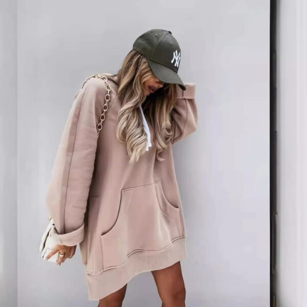 Women's Solid Color Hooded Mid-length Sweater - Image 2