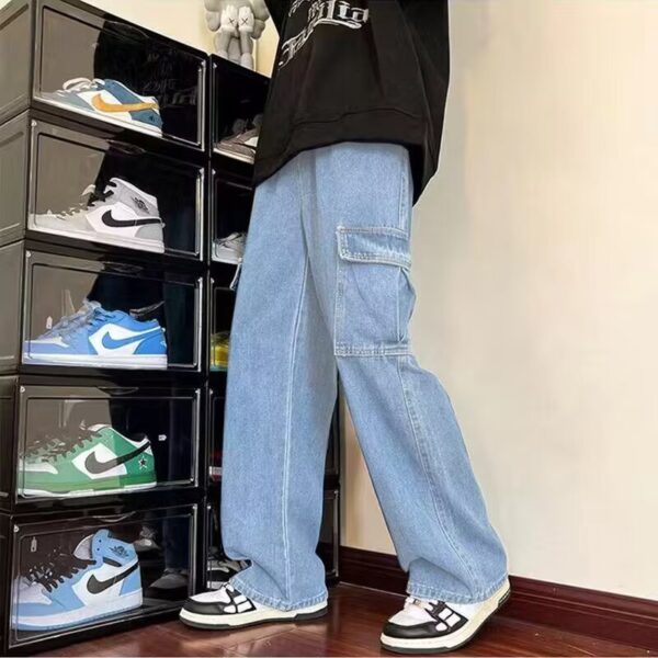 American High Street Fashionable Fashion Wide-leg Men's Loose Lace-up Jeans - Image 3