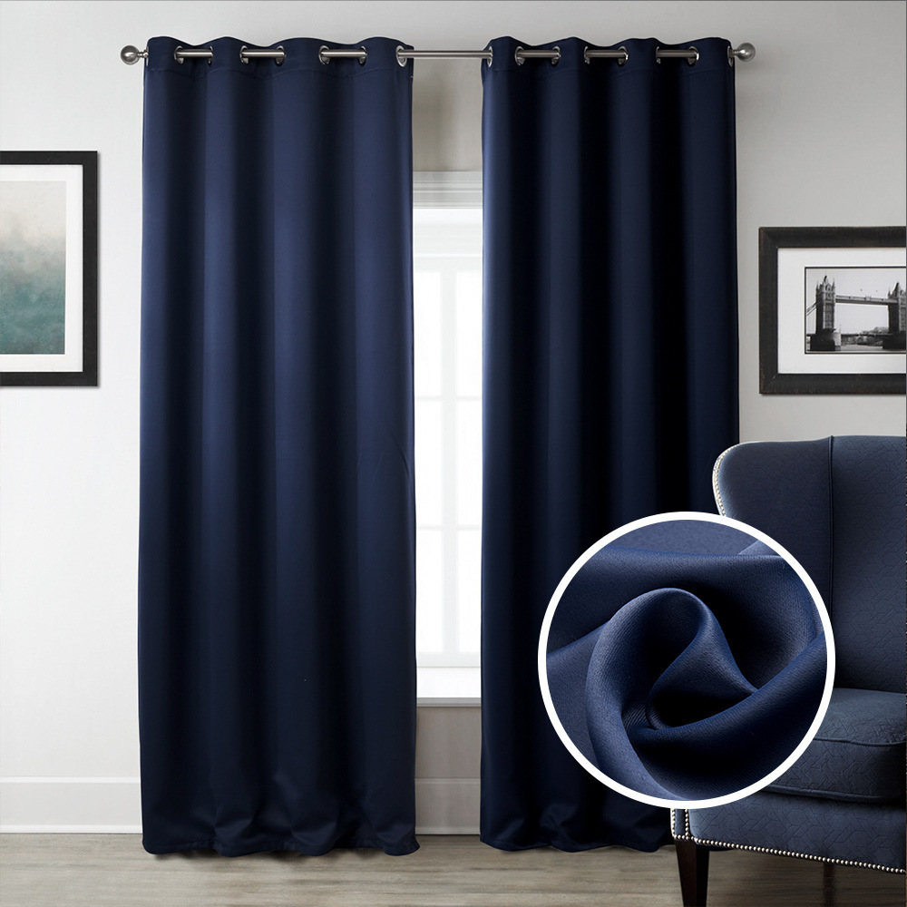 Dark Blue Bedroom Blackout Fabric Printed Curtains - Image 2