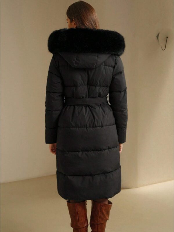 Anewsta Women's Solid Color Long Sleeve Zip Up Hooded Padded Coat With Faux Fur Trim - Image 5