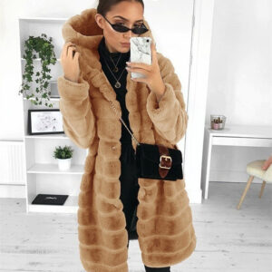 Plush padded hooded lady mink short fur coat