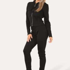 Front Pocket Zip Suit Ribbed Hooded Lounge Wear Set