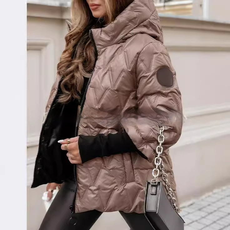 Fashion Hooded Fashion Loose-fitting Long Sleeves Patchwork Cotton Jacket Coat - Image 5