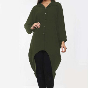 High-Low Oversized Button Long Top Shirt Dress With Hem And Long Sleeves