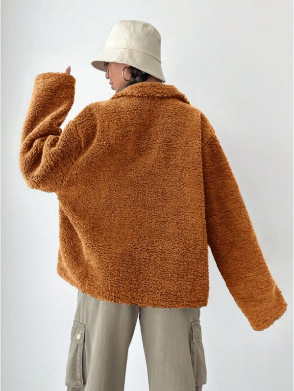 Women's Regular Fit Teddy Fleece Drop Shoulder Jacket - Image 2