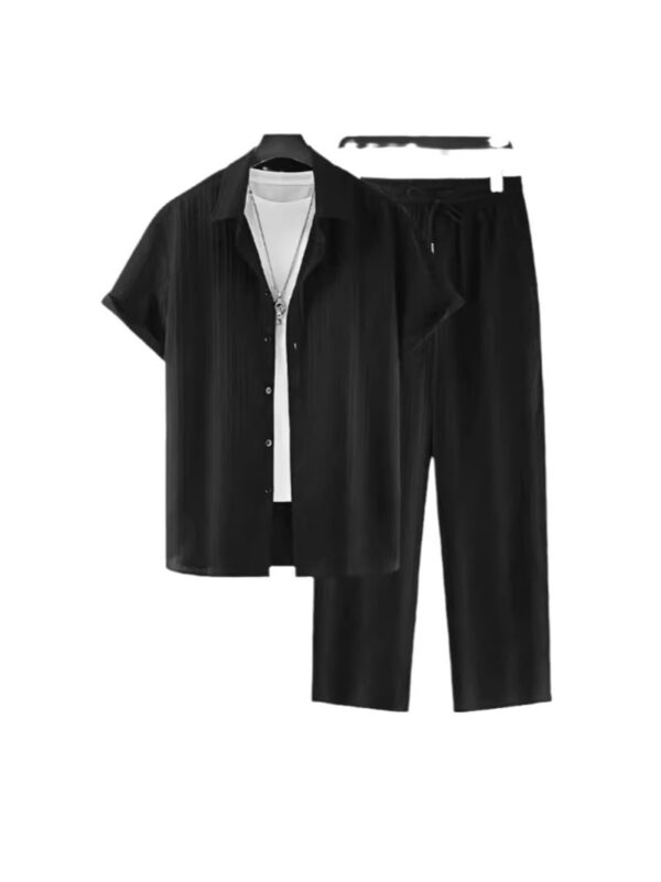 Men's Striped Short-sleeved Shirt Trousers Suit - Image 5