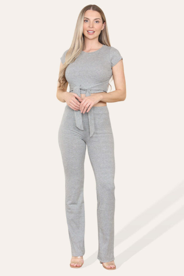 Ribbed High Neck Zipper Collar Jumpsuit Front Unitard Set - Image 3