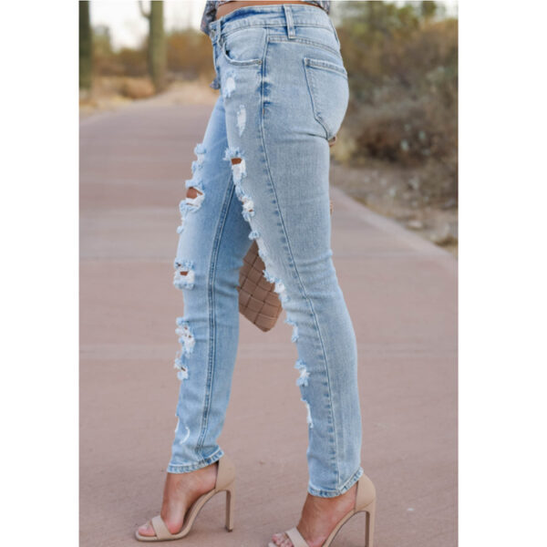 Women's Skinny Pants Cotton Trousers With Holes - Image 4