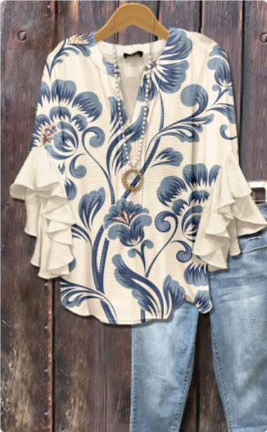 Women's V-neck Fashion Lotus Sleeve T-shirt - Image 5