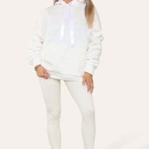 Oversized Ruched Sleeves Hoodie With Satin Ribbon With High Waist High Rise Seamless Ribbed Legging Set