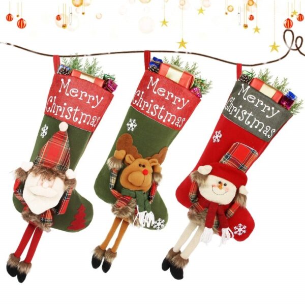 2024 New Year Xmas Big Stockings Set Decorations Christmas 3D Plush Big Sock Christmas Tree Pendant Decorating Supplies - Image 9