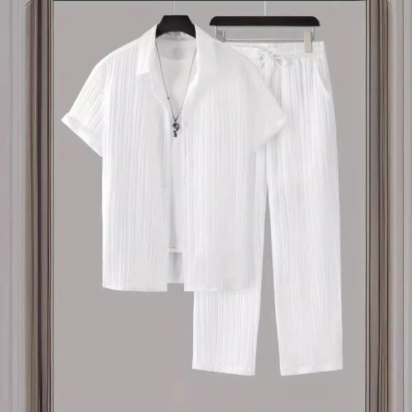 Men's Striped Short-sleeved Shirt Trousers Suit - Image 6