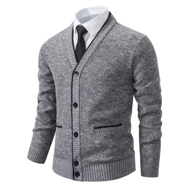 Casual Fleece-lined Cardigan Long Sleeve Youth Stand Collar Sweater Men's Cardigan Coat - Image 9