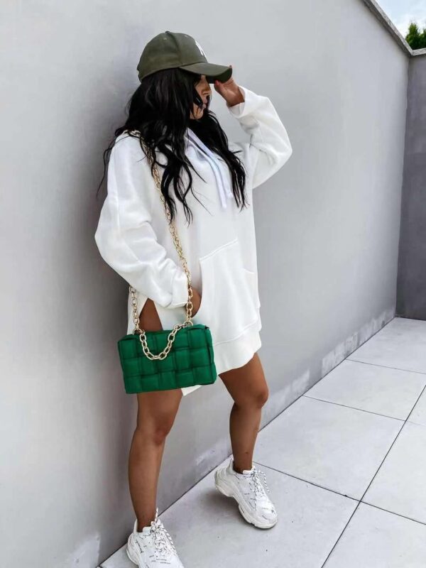 Women's Solid Color Hooded Mid-length Sweater - Image 3