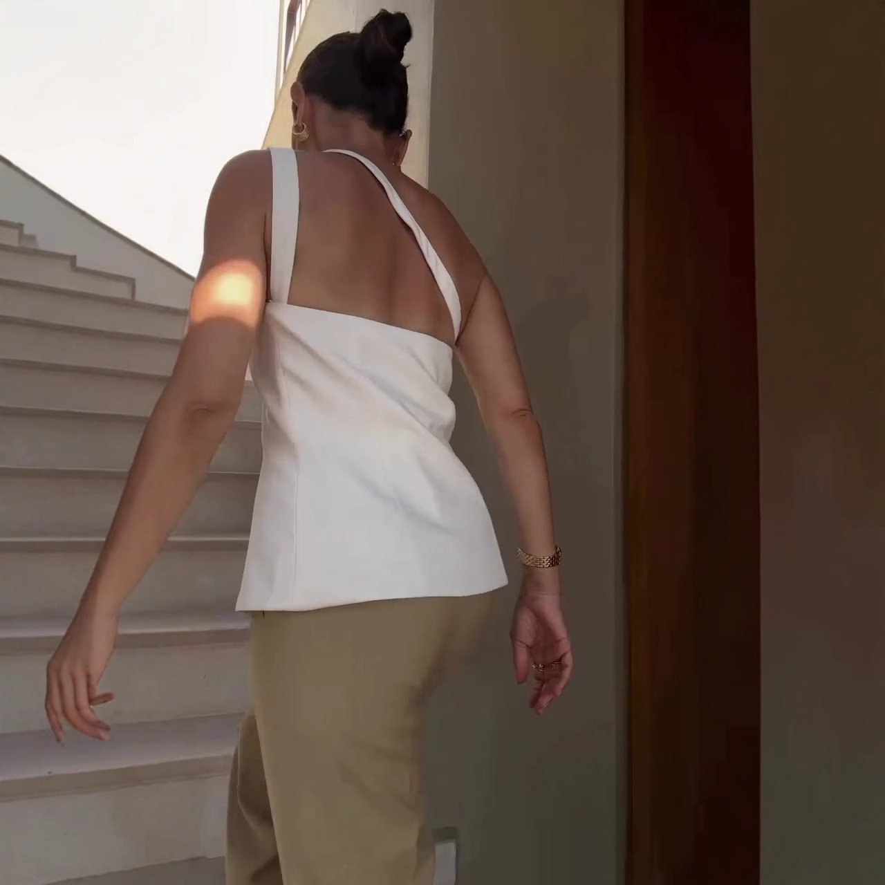 Summer New European And American One-shoulder White Vest Button Off-shoulder - Image 7