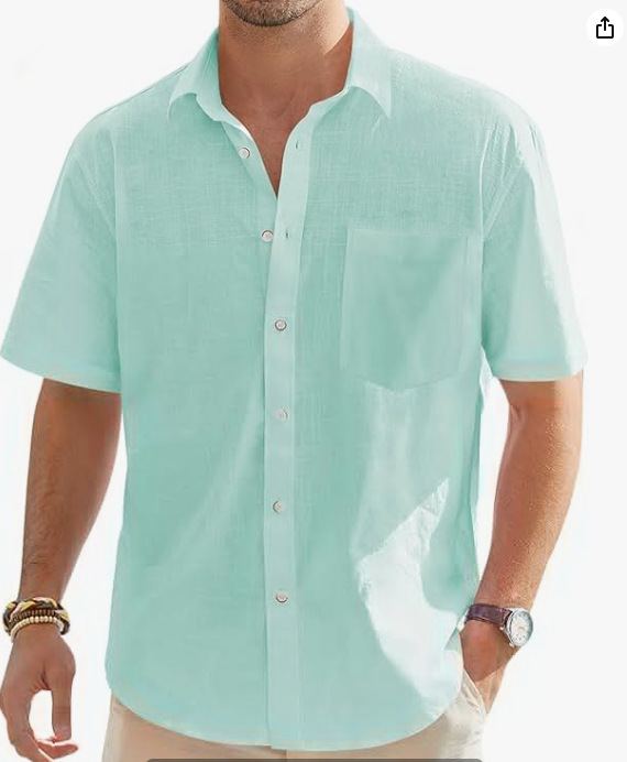 Men's Cotton And Linen Short Sleeve Shirt Top - Image 9