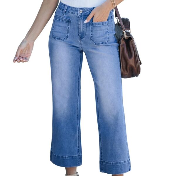 Slimming And Wide Leg Straight-leg Pants Washed Jeans Cropped Pants - Image 7