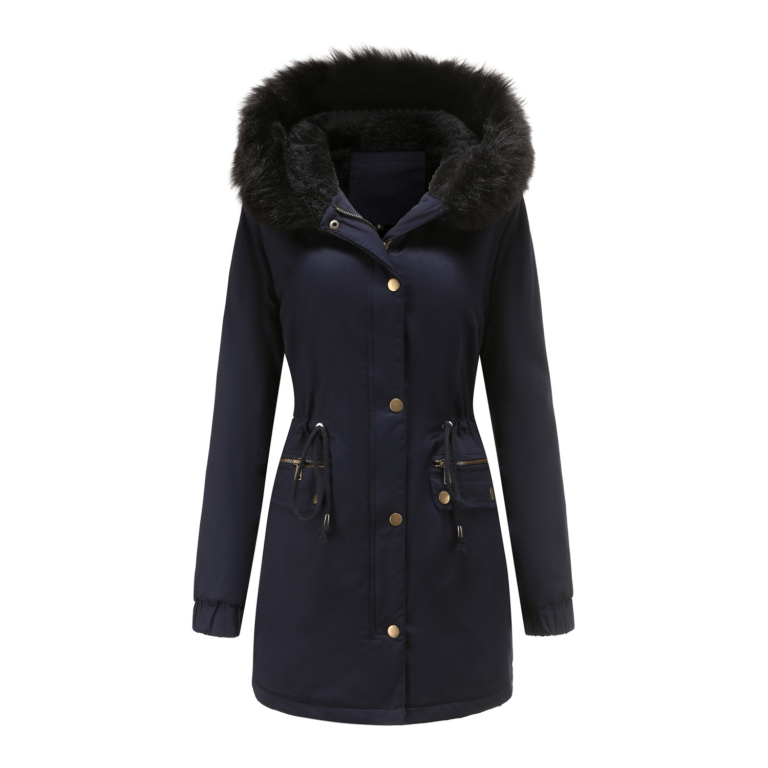 Women's Mid-length Fur Collar Coat Parker Cotton-padded Coat - Image 10